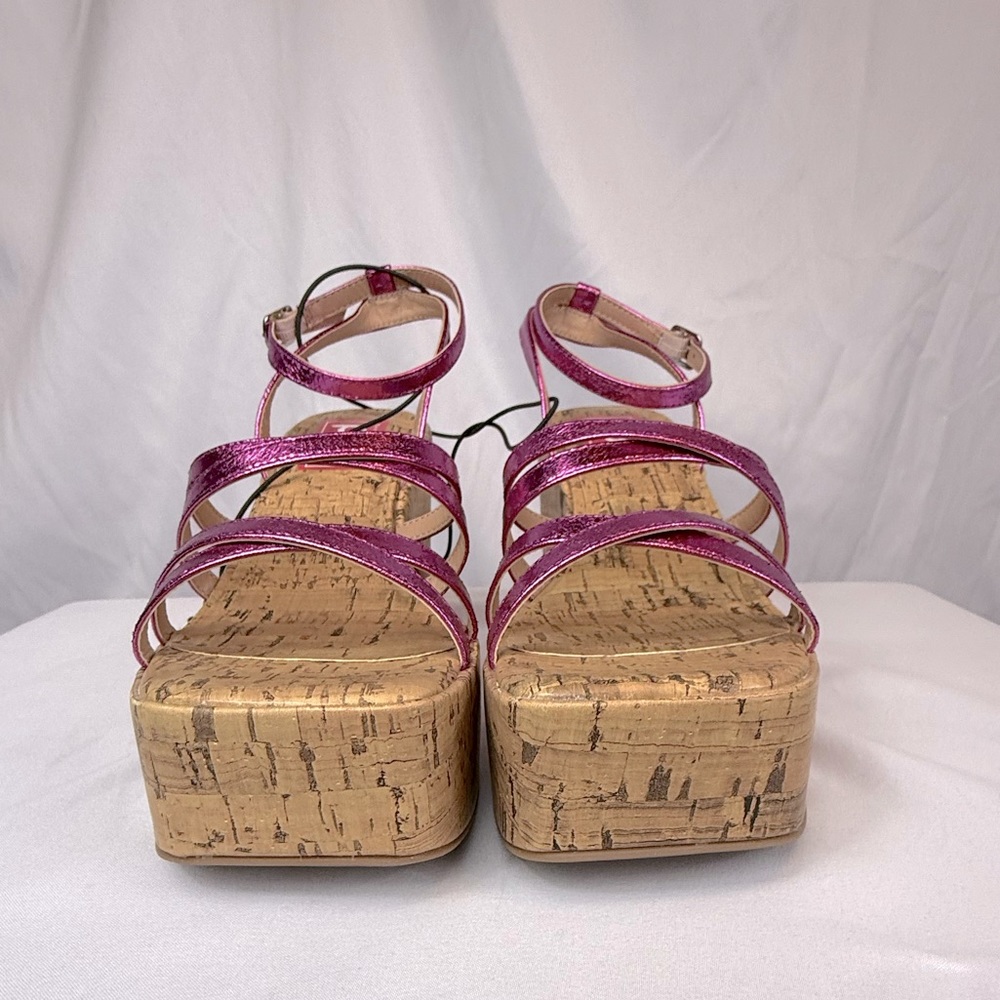 NIB POP Admission Metallic Pink Cork Heeled Sandals - Picture 3 of 14